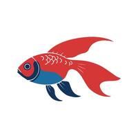 Flat illustration of a Siamese fighting fish with flowing fins, vibrant red and blue colors, compact body, minimalistic design, clean background vector