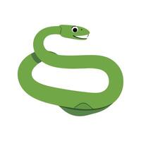 Flat illustration of a green eel with elongated body, sleek curve, minimalistic design, smooth lines, clean background vector