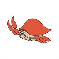 Hermit Crab Flat Illustration, Simple Stylized Design, Orange-Red Body, Large Claws, Minimalist Look, Clean Lines, White Background vector