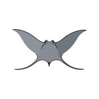 Flat illustration of a manta ray with sweeping gray wings, smooth body, sleek design, minimalistic style, modern aesthetic vector