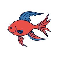 Flat illustration of a Siamese fighting fish with flowing fins, vibrant red and blue colors, compact body, minimalistic design, clean background vector
