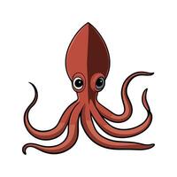Giant Squid Flat Illustration, Simple Stylized Design, Long Tentacles, Reddish-Brown Body, Minimalist Look, Clean Lines, White Background vector