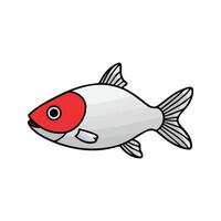 Flat illustration of a Rummy Nose Tetra with silver body, red nose, simple fins, minimal design, clean aesthetic vector