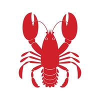 Lobster Flat Illustration, Simple Stylized Design, Bright Red-Orange Body, Exaggerated Claws, Minimalist Look, Clean Lines, White Background vector