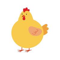 Flat illustration of a simple yellow chicken with red comb and orange beak, minimalistic design, modern style, plain white background vector