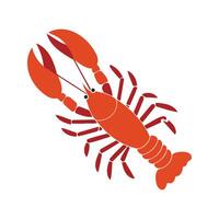 Lobster Flat Illustration, Simple Stylized Design, Bright Red-Orange Body, Exaggerated Claws, Minimalist Look, Clean Lines, White Background vector