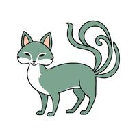 Kitsune Flat Illustration, Multiple Tails, Stylized Fox, Simple Design, Clean Lines, White Background vector