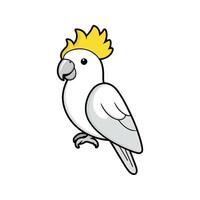 Flat illustration of a stylized cockatoo with white body, yellow crest, and light gray beak, minimalistic design, cartoonish style, plain white background vector
