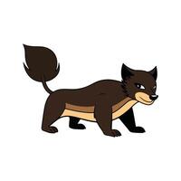 Flat Wolverine Illustration, Stylized Cartoon Design with Brown and Tan Body, Clean Minimalist Style vector