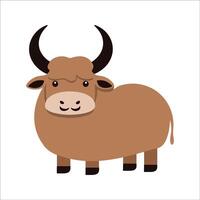 Flat Yak Illustration with Curved Horns and Brown Body, Simplified Modern Design vector