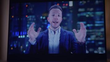 Professional Presenter with a Skyline Background Exhibiting During a Virtual Broadcast Event video