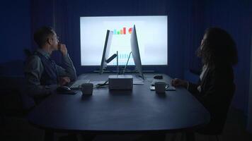 Engaging and productive business meeting that features a comprehensive data presentation video