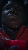 A Relaxed Person Enveloped in a Soft, Cozy Red Blanket, Radiating Both Warmth and Joy video