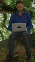 A Focused Professional Working in Nature While Using a Laptop, Blending Modernity and Serenity video