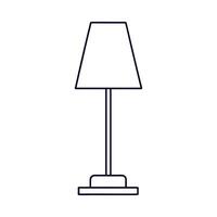minimalist table lamp, black and white line drawing, simple design, triangular lampshade, straight pole stand, rectangular base, modern decor, isolated on a white background vector