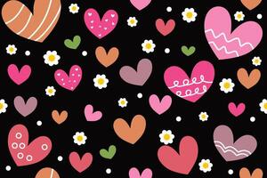 Love Background Pattern,seamless geometrical Harte pattern on black vector