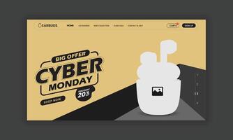Cyber Monday Special Offer Sale Earbuds Banner For website landing page user interface design template vector