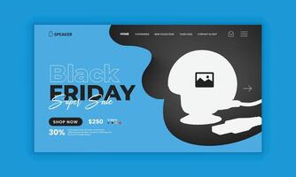 Black Friday Mega Sale Music Gadget Products and Computer or Smartphone Wireless Speaker Website Landing Page, Web Banner, Horizontal Banner User Interface Design Template vector