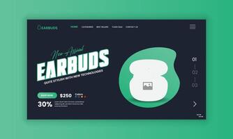 New Arrival earbuds website landing page user interface design template vector