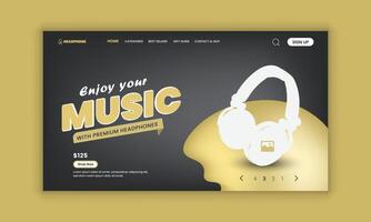 Headphone website Hero Section User Interface Design Template vector