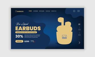 Stylish wireless earbuds landing page user interface design template or product super sale banner design template vector