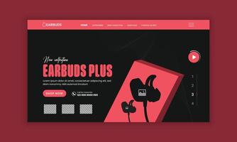 Earbuds Website Landing Page, Web Banner, and Homepage Hero Section User Interface Design Template or new arrival Earbuds sale web banner design vector