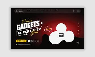 Wireless Speaker Website Landing Page, Web Banner, Horizontal Banner User Interface Design Template vector