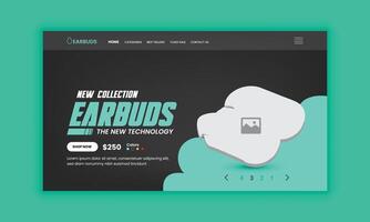 Exclusive earbuds website landing page user interface design template vector
