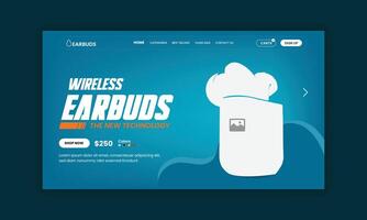 New arrival earbud product website landing page user interface design template Earbuds Super Sale banner Template vector