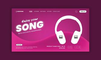 Headphone Web Landing page template design vector