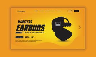 Wireless earphone website landing page user interface design template vector