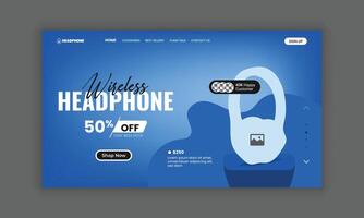 Wireless Headphone Web Landing page template design vector