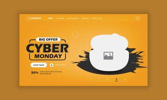 Cyber Monday Earbuds Website Landing Page, Web Banner, and Homepage Hero Section User Interface Design Template vector