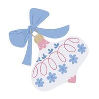 Delicate Christmas ornament with floral pattern and a large blue bow in a minimalist design vector