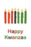 Colorful Kwanzaa greeting banner with seven symbolic candles in red, black, and green with traditional decorative patterns vector