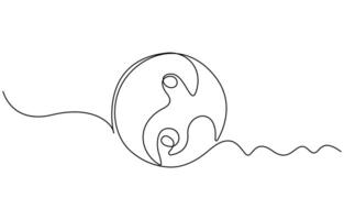 One line art drawing of Yin Yang icon vector