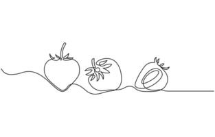 Single continuous line drawing of organic strawberry vector