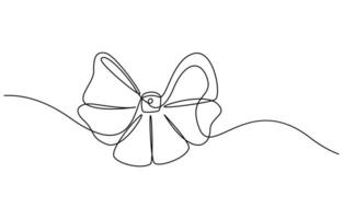 Decorative ribbon bow in continuous line art drawing style vector