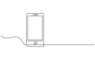 Mobile phone touch screen gadget modern technology design one sketch outline drawing vector