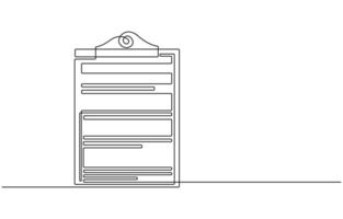 Clipboard with checklist and pen in one continuous line drawing vector