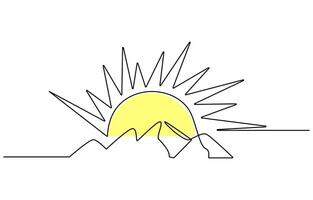 Continuous line sun summer art one sunshine outline icon vector