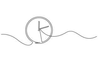 Continuous one line drawing clock icon with doodle hand drawn style vector