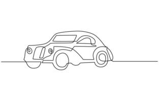 One single continuous line drawing of old vintage car line draw vector