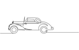 One single continuous line drawing of old vintage car vector