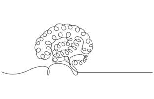 Human brain continuous one line drawing vector