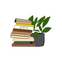 A stack of books and plant. A cozy stack of knowledge and growth. vector