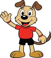 A cartoon dog waving with his hand up vector