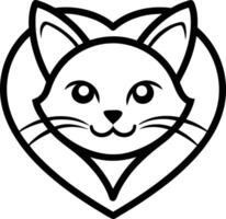 A black and white cat mascot in heart shape vector