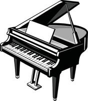 A black and white illustration of a grand piano vector