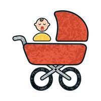 Colorful Textured Illustration of Newborn in a Stroller Isolated on White Background vector